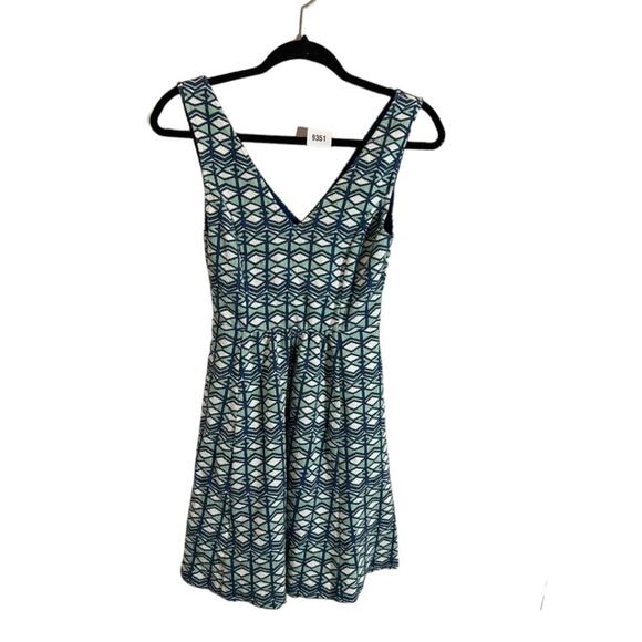 Anthropology Maeve Women's Patterned Dress Blue/Green Geometric Design Size 2 - Picture 1 of 8